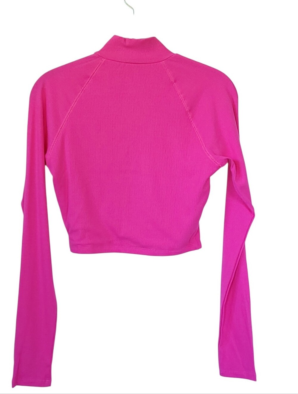 Naked Wardrobe NWOT Hot Pink Ribbed 1/2 Zip Crop Mock Neck Top Y2K Baddie L - Picture 4 of 12